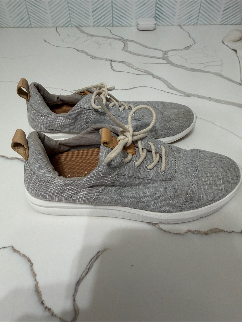 Toms Gray Canvas Women's Lace-Up Sneakers with Tan Accents